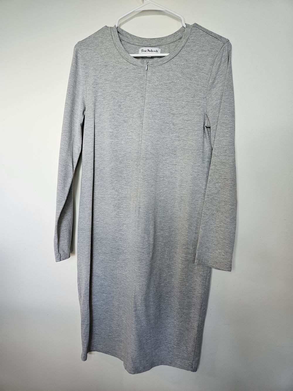 Rose Maternite Grey Nursing Maternity Long Sleeve Dress Size S Zip Front🔥